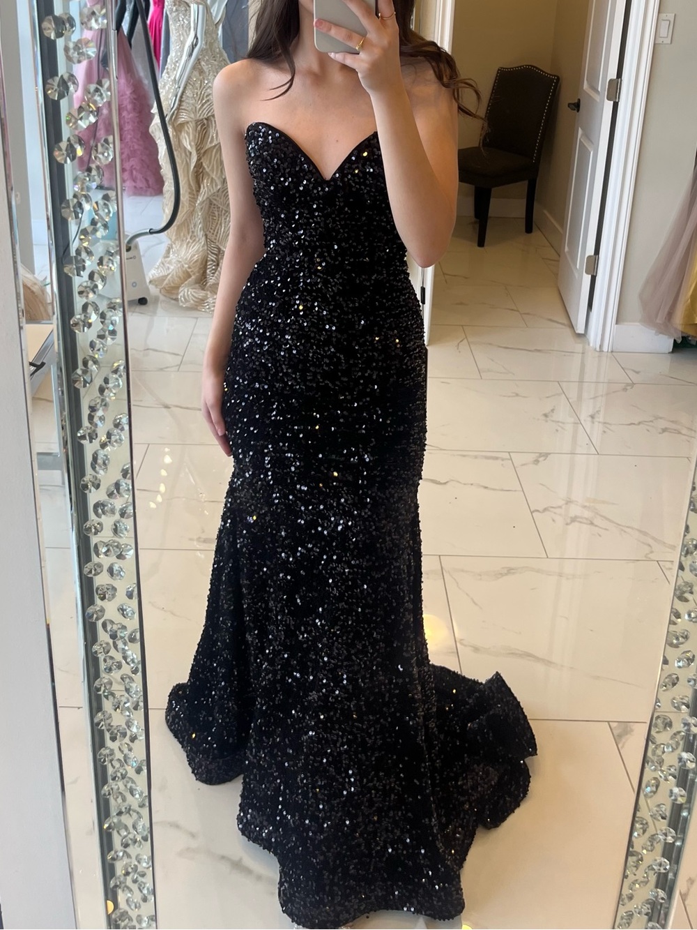 Black Strapless Sequin Mermaid Gown